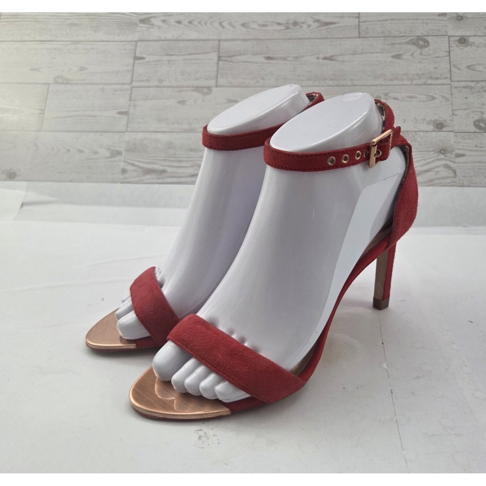 Ted Baker London Stiletto Pumps Womens 7 Red Ankle Strap Femme Fatale Feminine